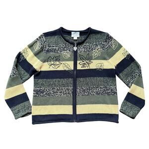 Christopher & Banks Vintage 2004 Hand Embroidered Stripe Cardigan Sweater M